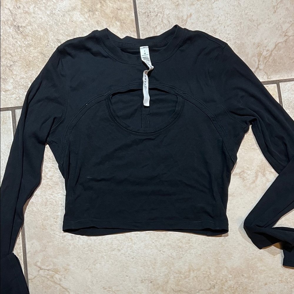 lululemon athletica Black Long Sleeve Cropped Top with Front Cutout
